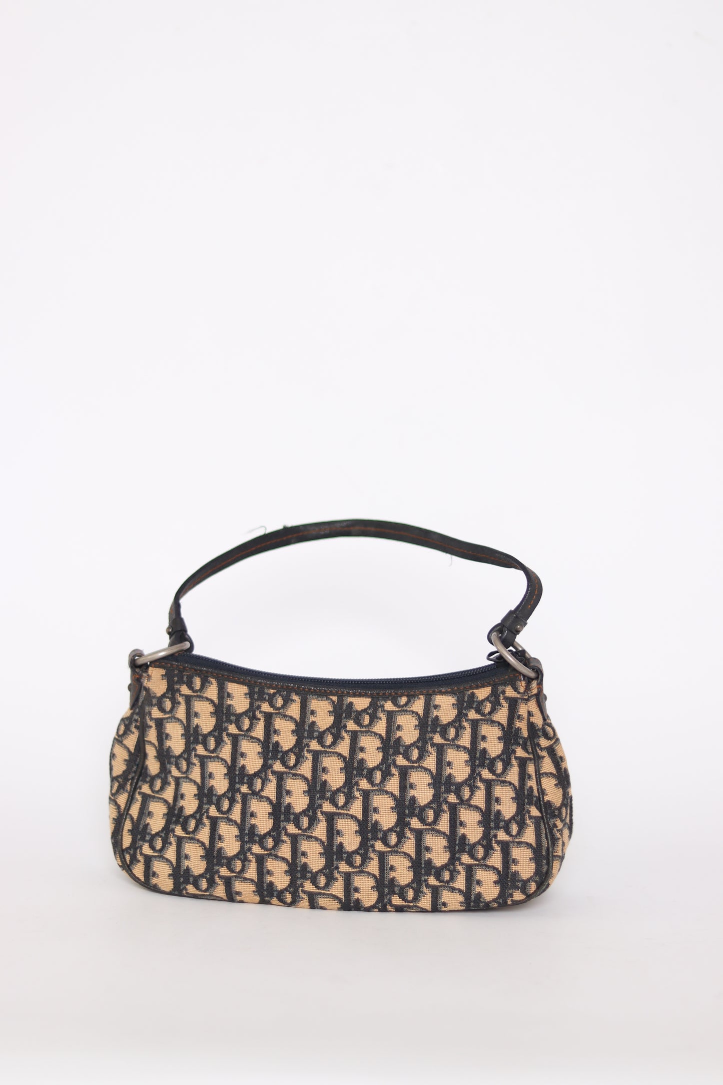 Dior Navy Blue Oblique Canvas and Leather Baguette Bag