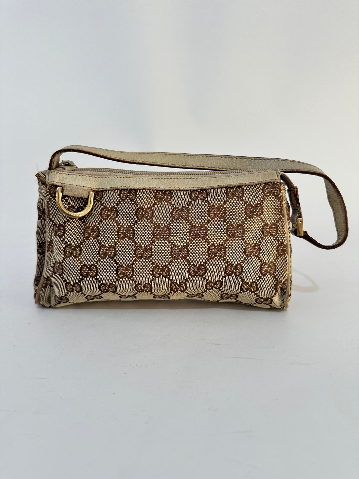 Gucci Beige GG Canvas and Leather Abbey D-Ring Pochette Bag