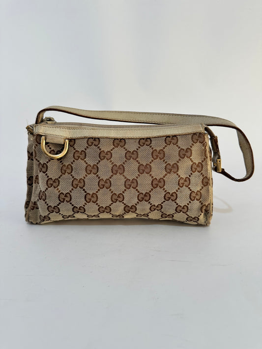 Gucci Beige GG Canvas and Leather Abbey D-Ring Pochette Bag