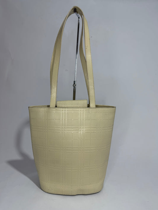 Burberry Cream Embossed Nova Check Leather Tote Bag