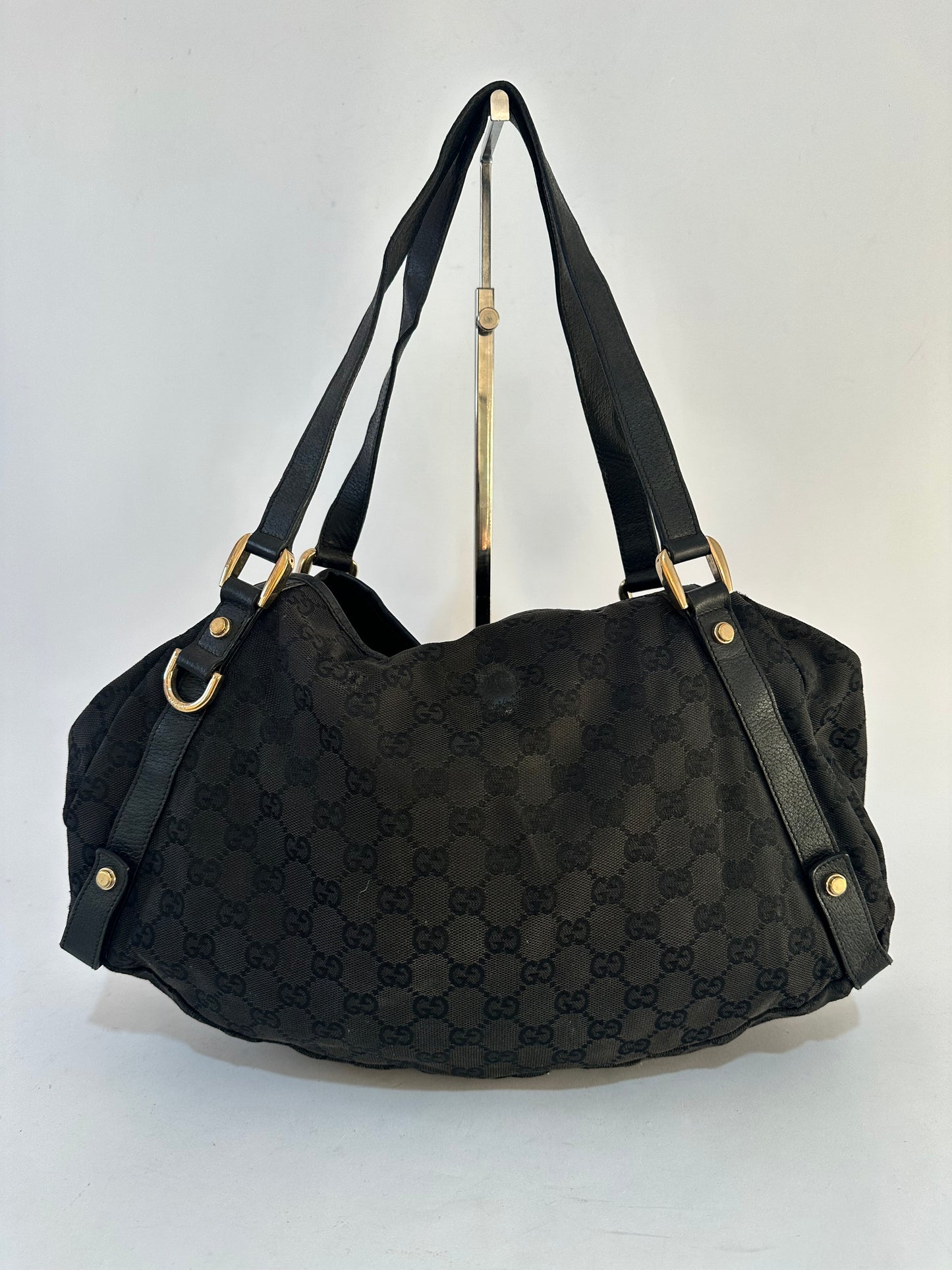 Gucci Black/Navy Blue GG Canvas and Leather Abbey Tote