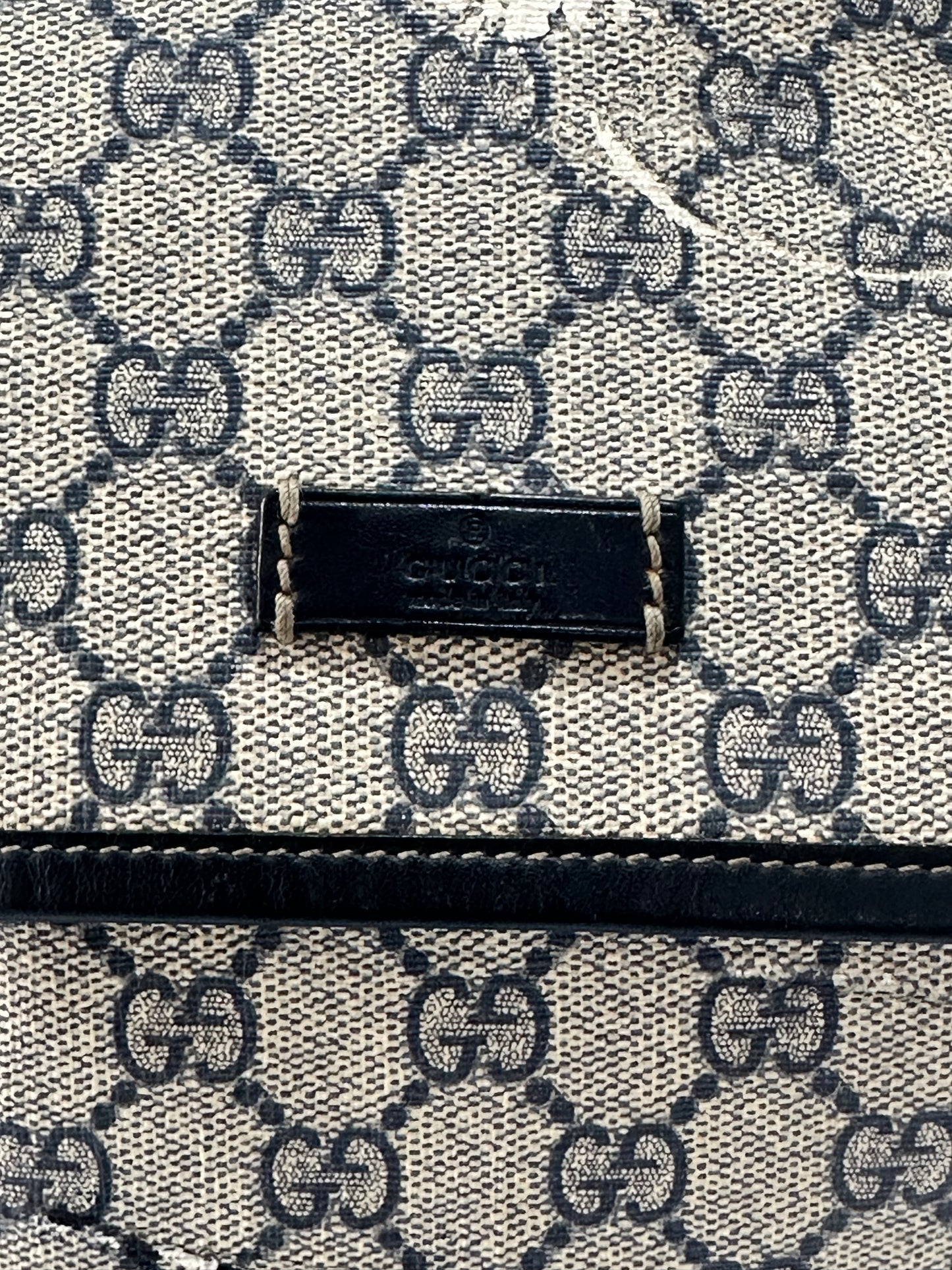 GUCCI
GG Plus Monogram Sellieria Calfskin Small Flap Messenger Bag Beige Blue