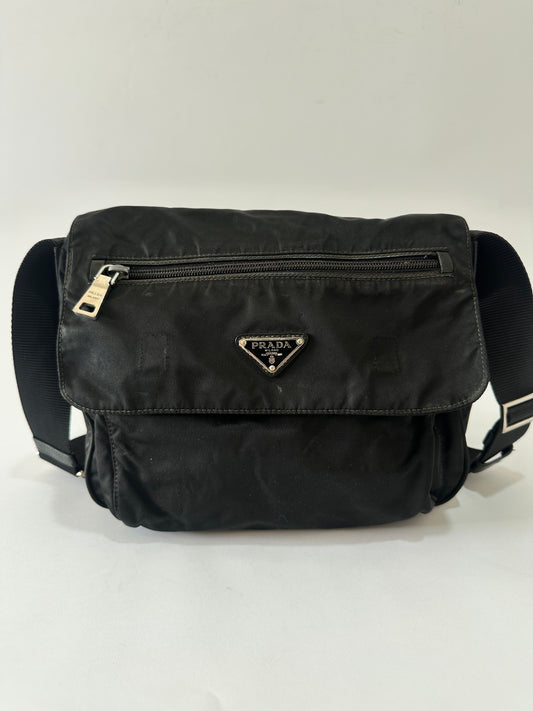 PRADA Unisex Tessuto Nylon Messenger Bag Black