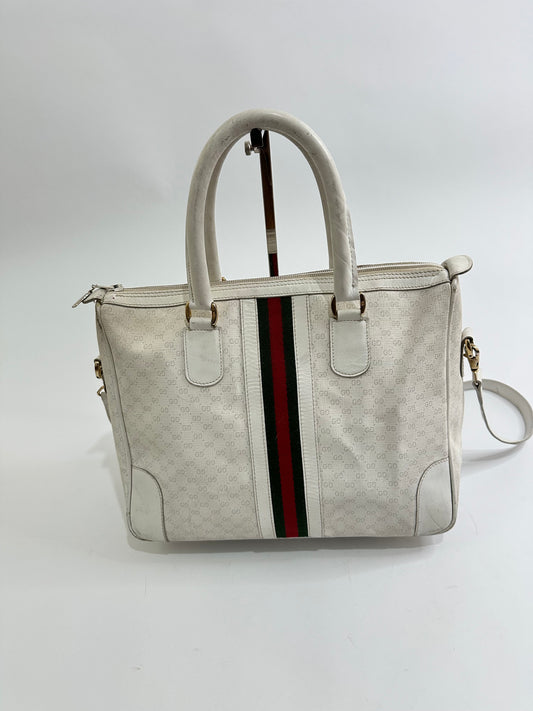 VINTAGE GUCCI Monogram Canvas Web Detail Top handle Bag