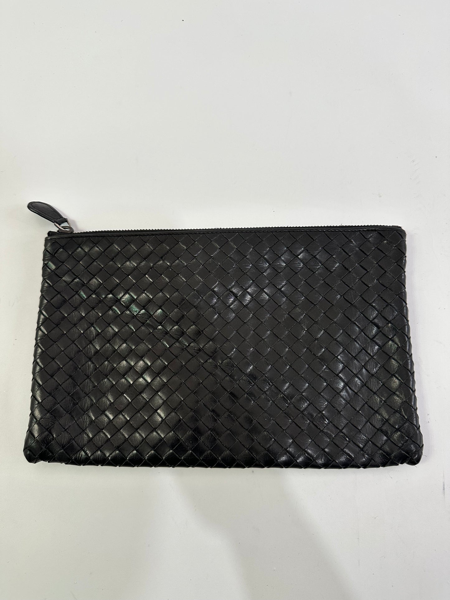 Bottega Veneta Black Intrecciato Leather Top Zip Pouch
