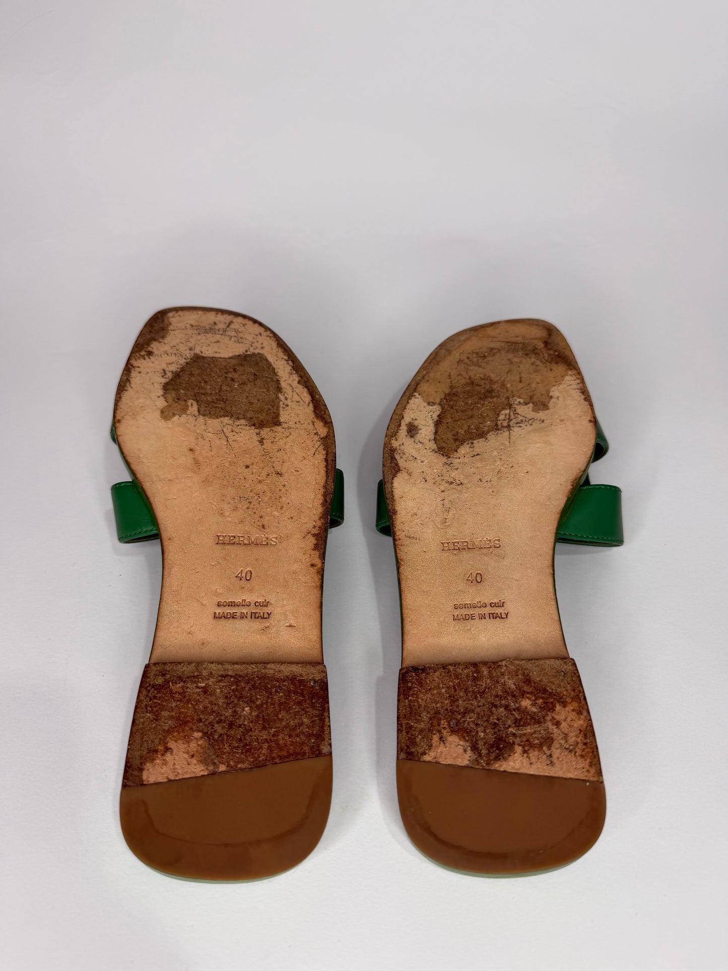 HERMES Green Box Calfskin Oran Sandals 40 EU/ 10 US / 7 UK