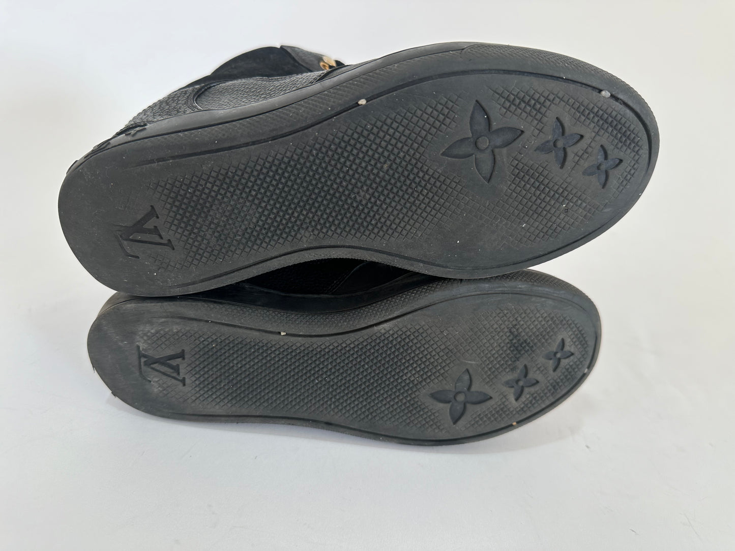 LOUIS VUITTON Black Monogram Suede and Leather Cliff Top Lace Up Sneakers Size