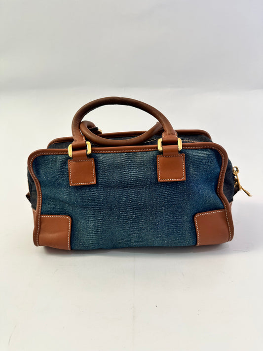 Loewe Amazona 28 2 Way handbag in denim and brown leather