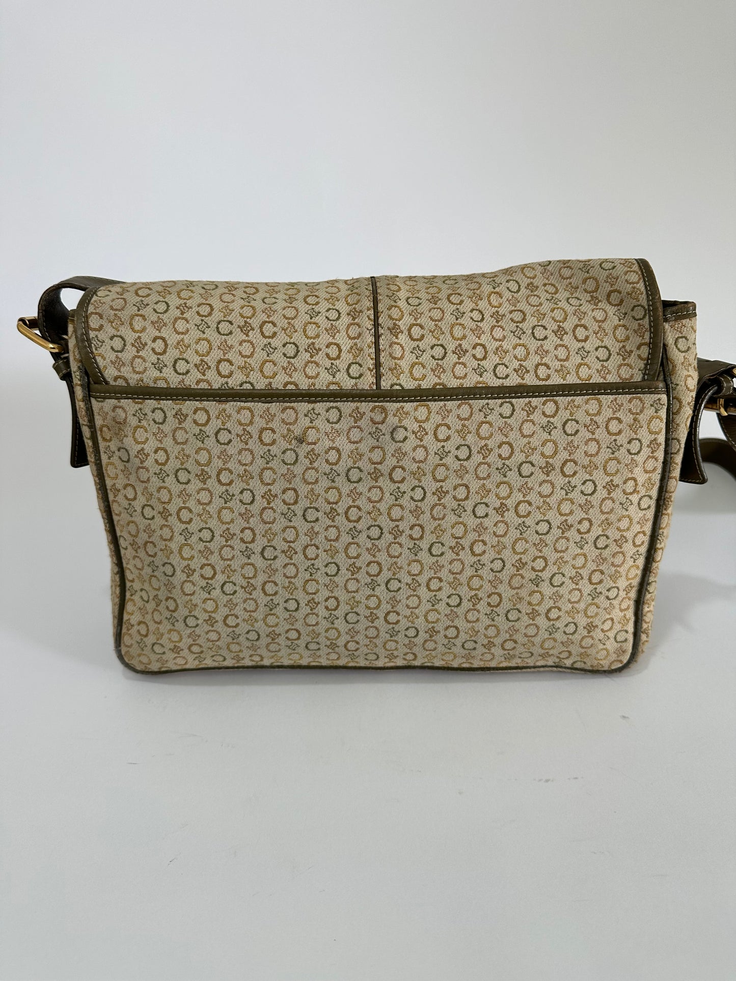 CELINE green Macadam Canvas and Leather Vintage Messenger Bag