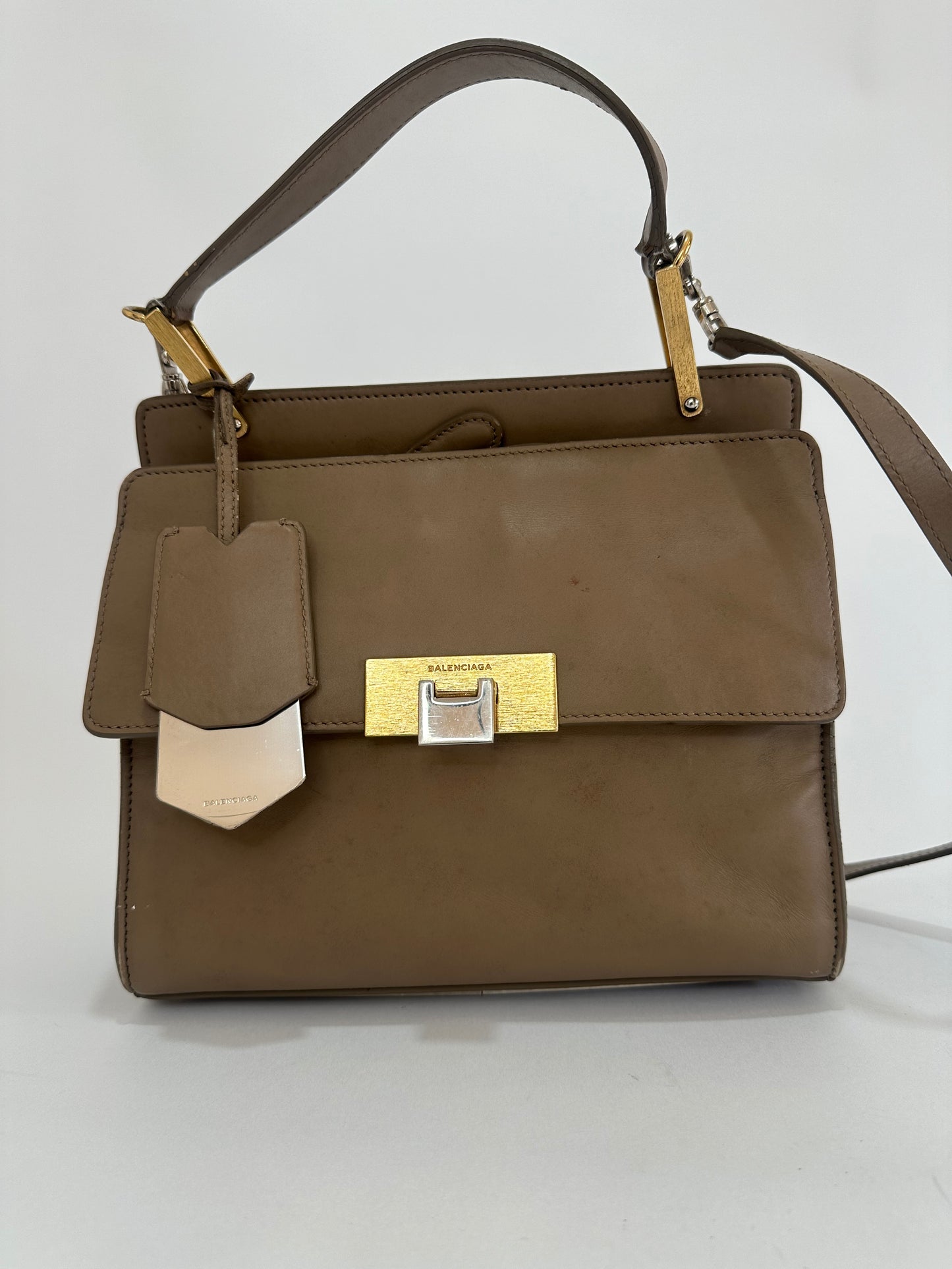 BALENCIAGA Beige Leather Le Dix Shoulder Bag