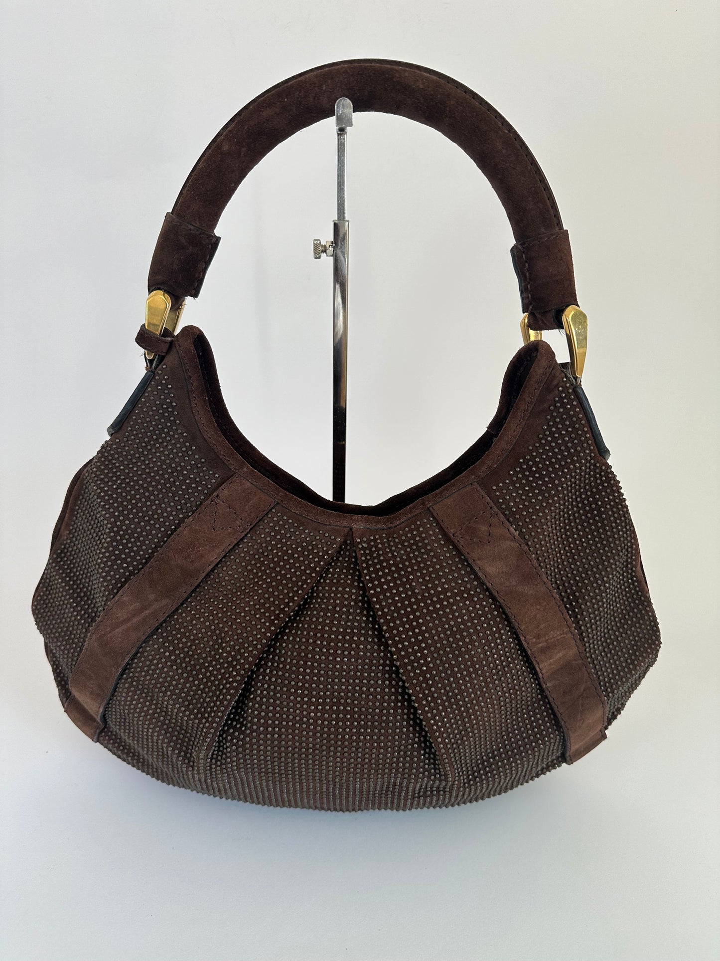 BURBERRY BROWN Studded Leather Hobo