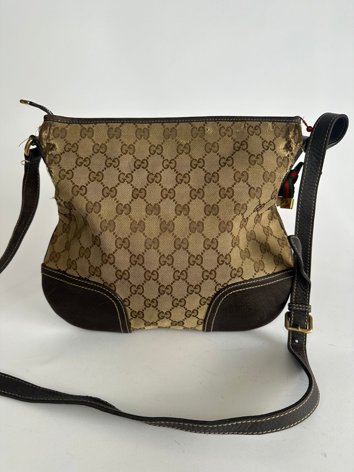 Gucci Dark Brown/Beige GG Canvas and Leather Britt Messenger Bag