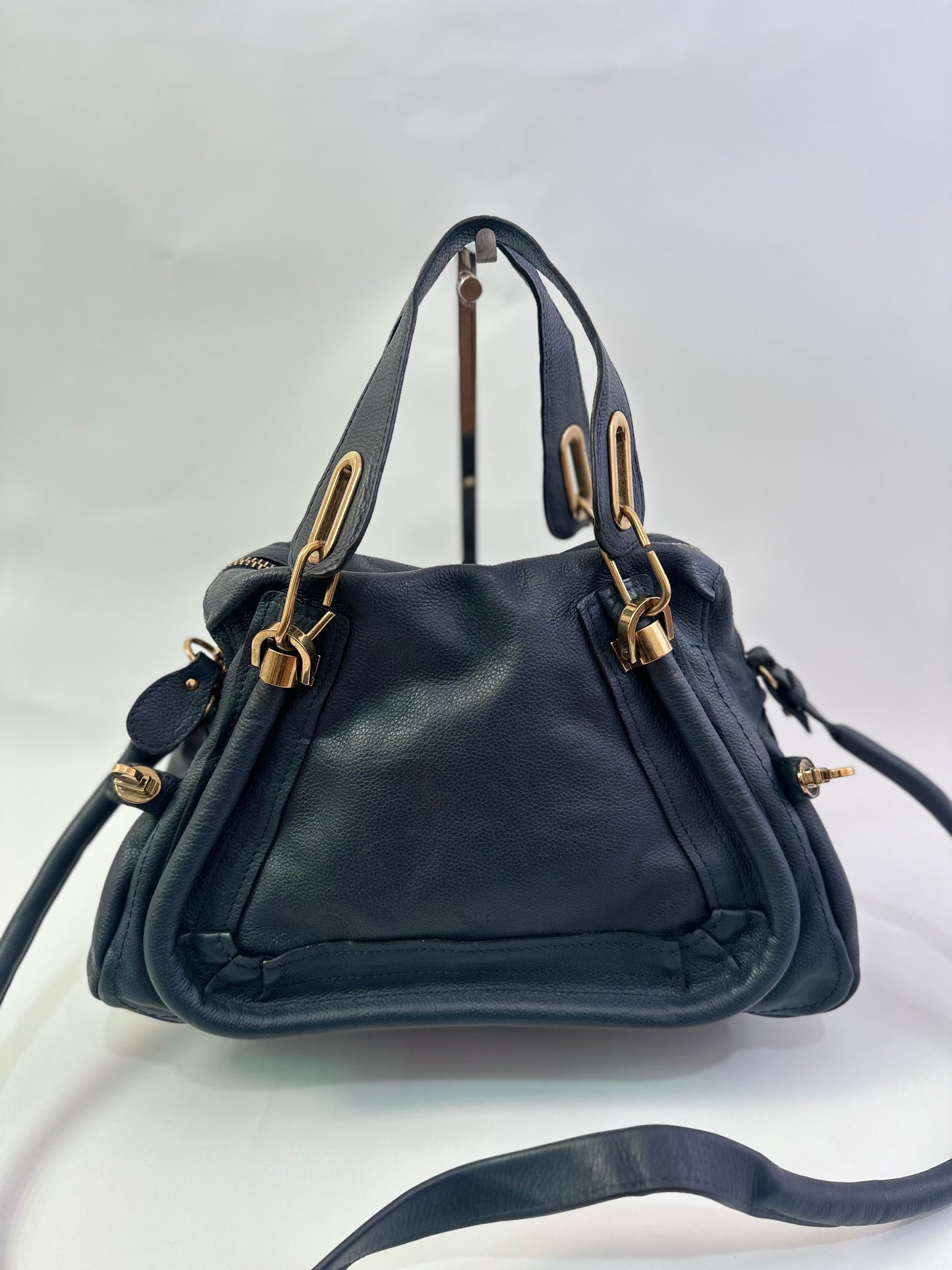 Chloe Navy Blue Leather Medium Paraty Shoulder Bag