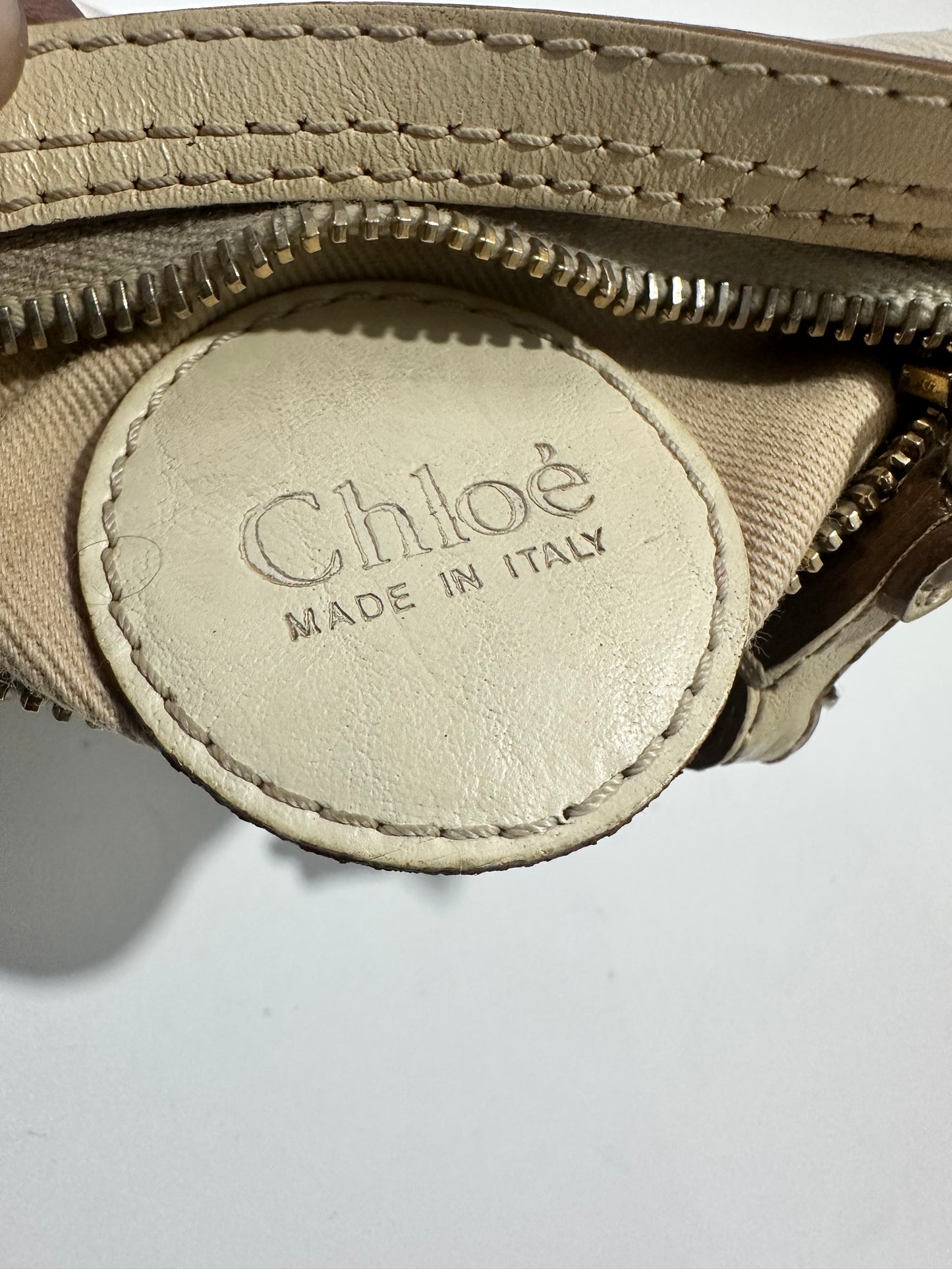 Chloe White/Cream Leather Logo Charm Shoulder Bag