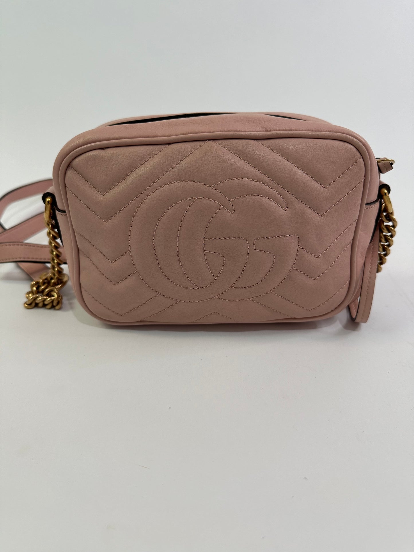 GUCCI Pink Matelasse Leather Mini GG Marmont Camera Bag