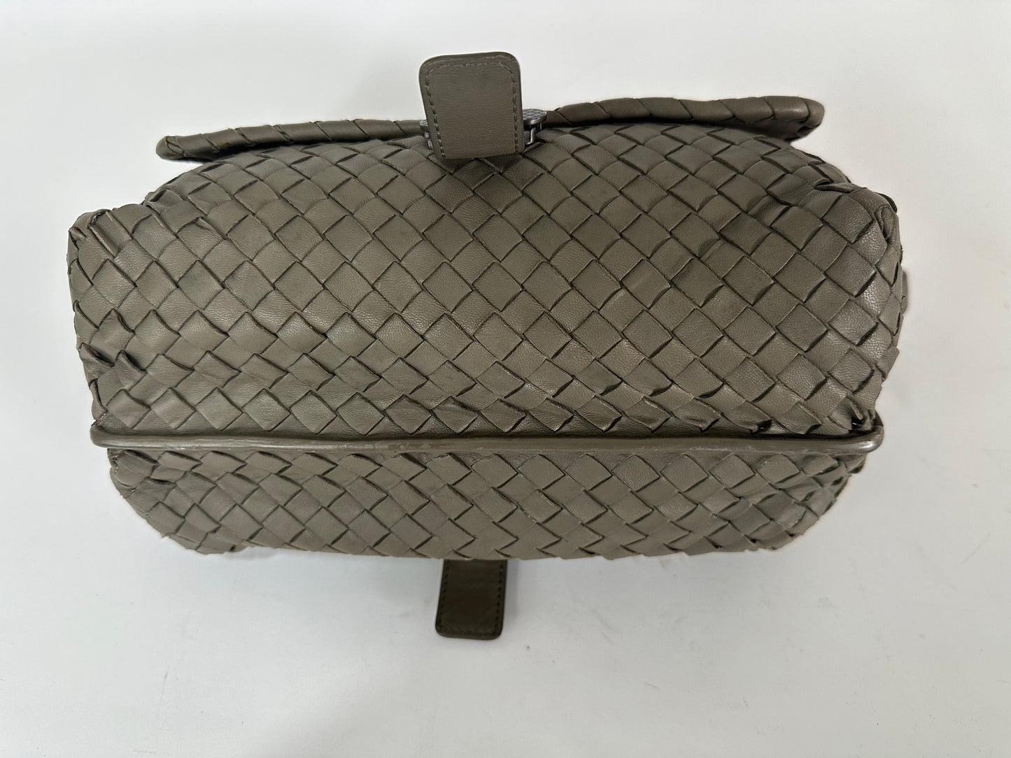 BOTTEGA VENETA Grey Leather Intrecciato Double Sided Flap Shoulder Bag
