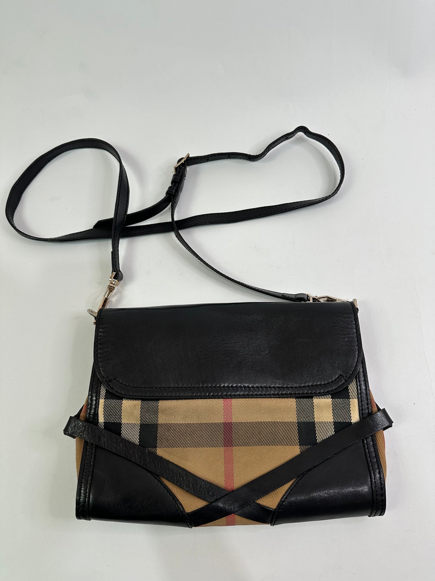 BURBERRY
Black Leather And House Check Canvas Abbott Crossbody