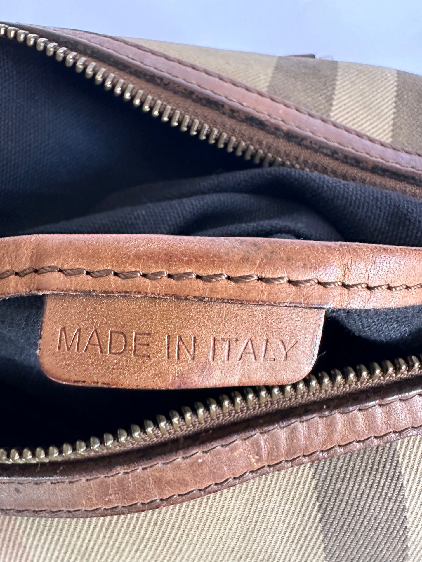 BURBERRY Brown Check Canvas Mixed Media Medium Alchester Bowler Bag