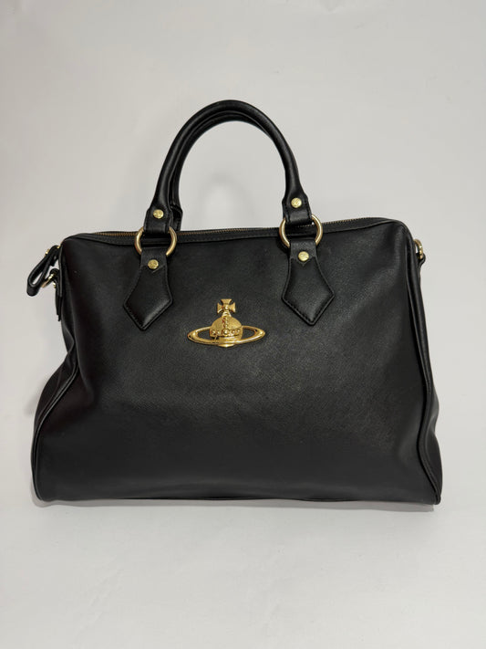 Vivienne Westwood Black Saffiano Leather Orb Tote / Bowler Bag