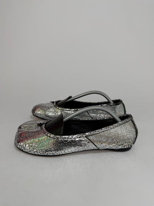 Maison Margiela Silver Tabi Mirror Ballerina Flats Size 37 EU/ 7 Us