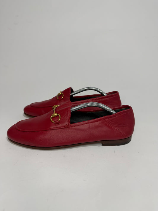 Gucci Red Leather Foldable Horsebit Loafers Size 37/ 7 US/ 4 UK