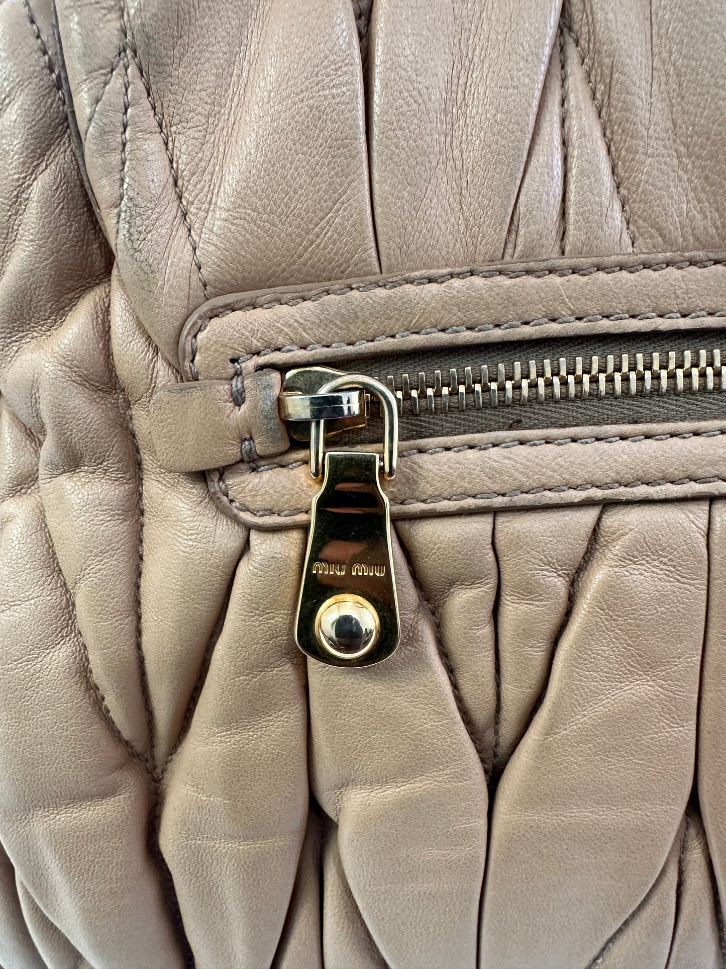 Miu Miu Beige Matelasse Leather Turnlock Top Handle Bag