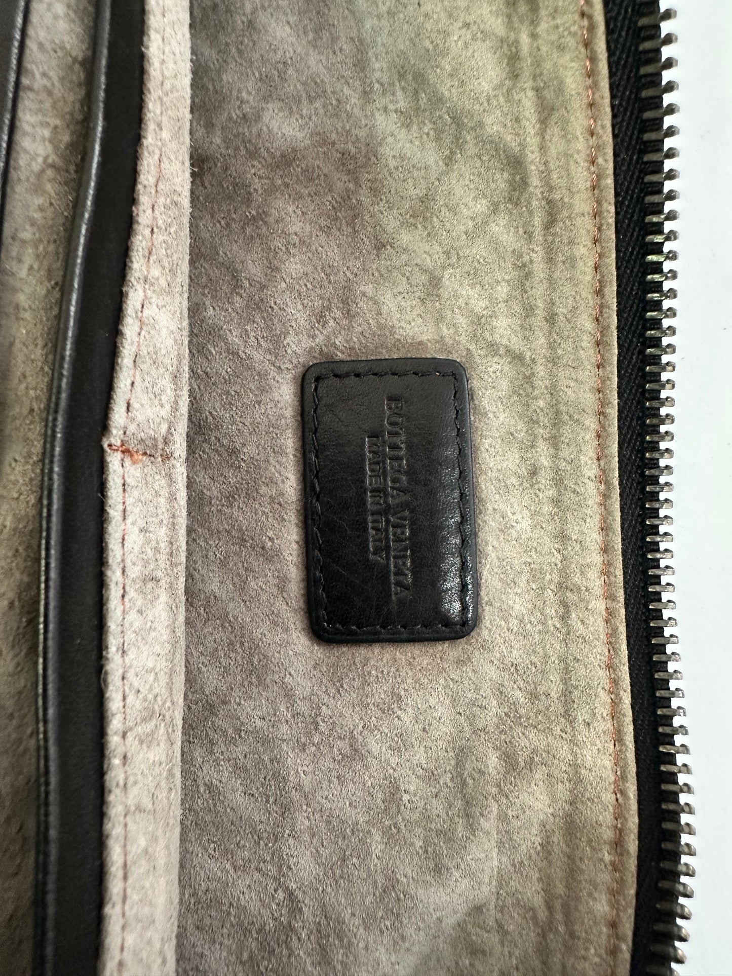 Bottega Veneta Black Intrecciato Leather Top Zip Pouch