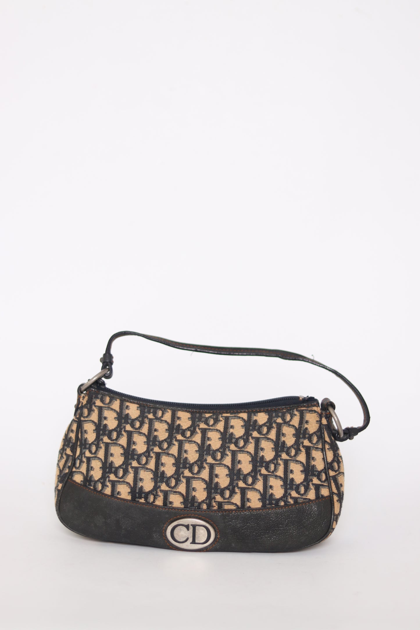 Dior Navy Blue Oblique Canvas and Leather Baguette Bag