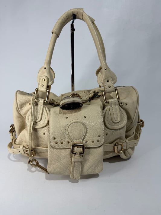 CHLOE Off White Leather Medium Paddington Satchel Bag