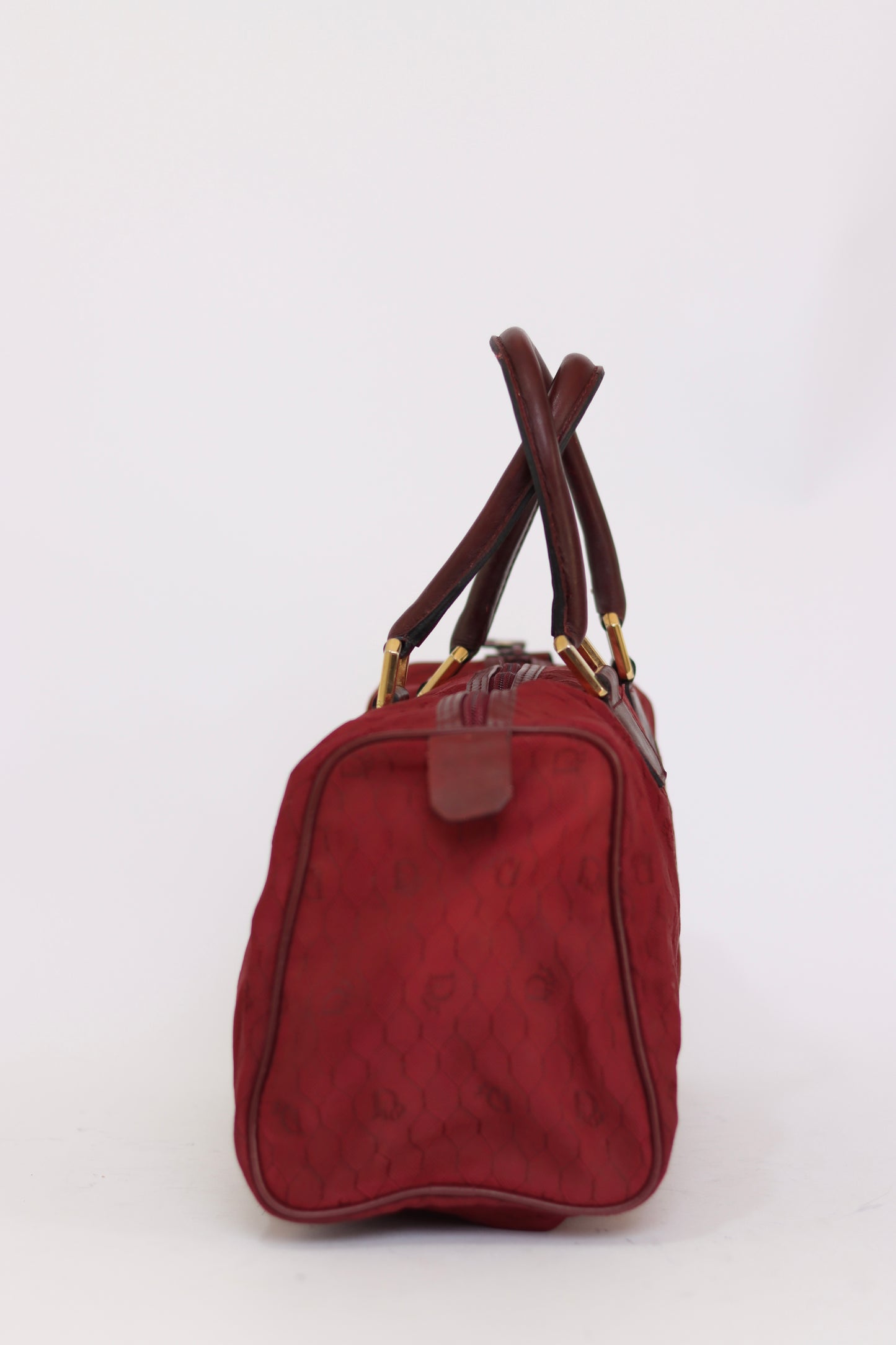 Christian Dior Bagages Vintage Burgundy Logo Canvas Boston Bag