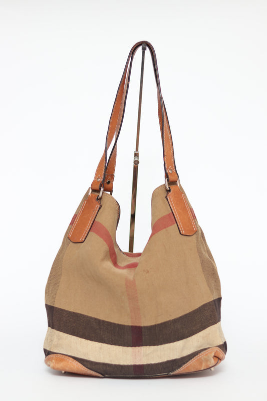 BURBERRY
House Check Canvas Brown Leather Medium Maidstone Tote Bag