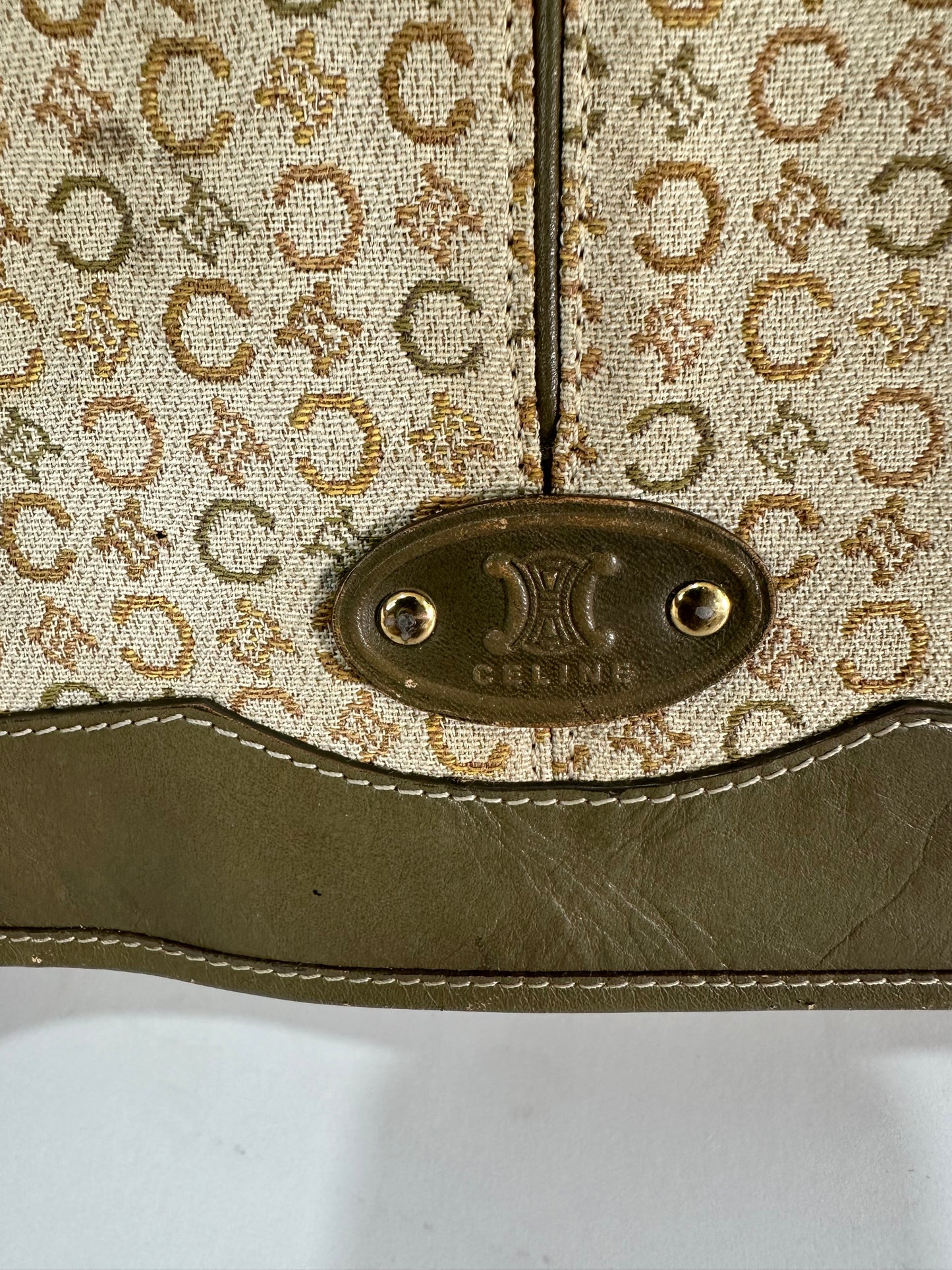 CELINE green Macadam Canvas and Leather Vintage Messenger Bag