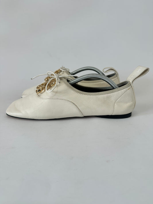 Loewe White Anagram Soft Derbys Size 36 EU