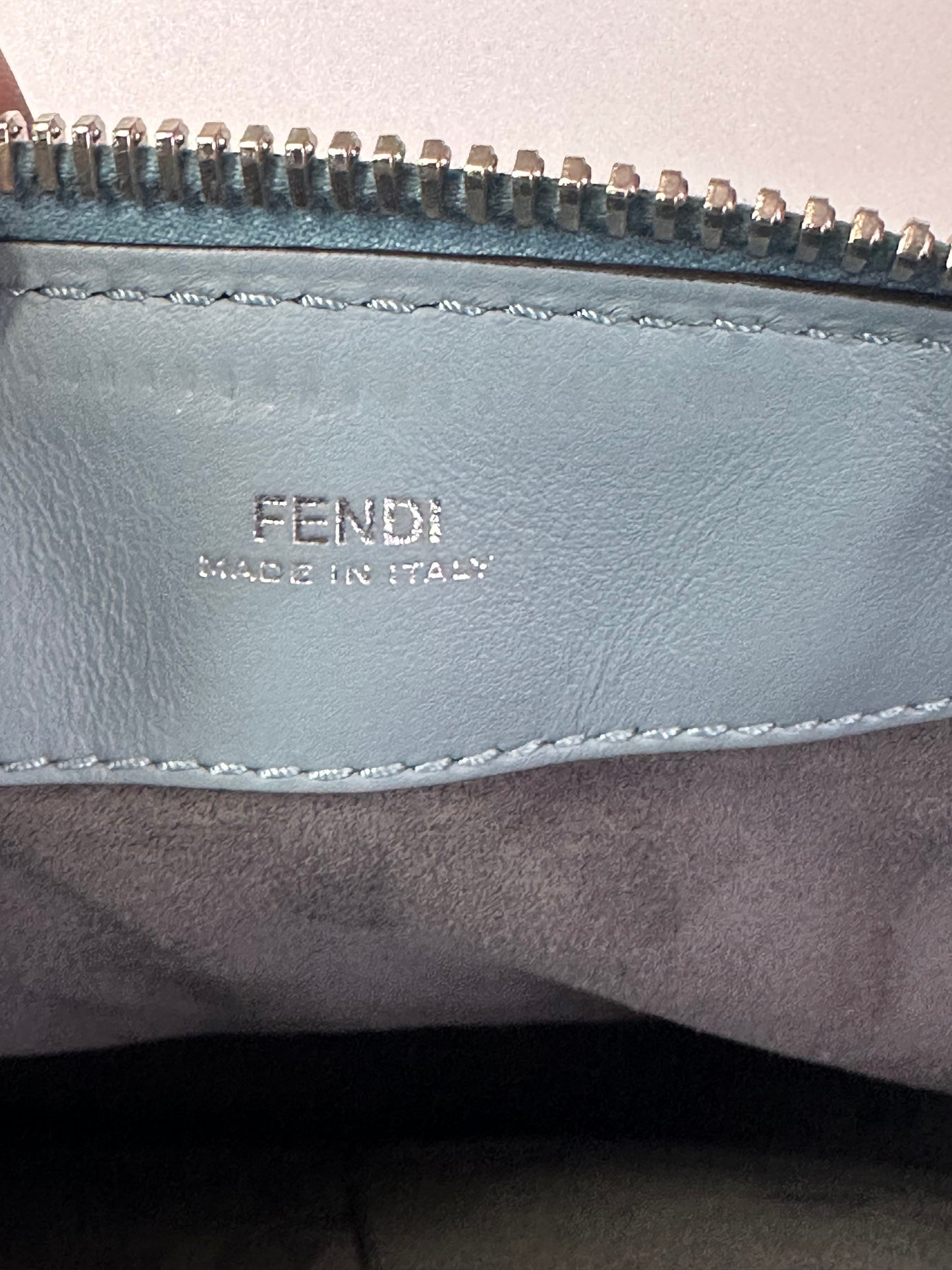 FENDI Blue Smooth Calfskin Leather Dotcom Satchel Bag