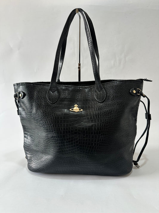 VIVIENNE WESTWOOD Black croc embossed Leather Tote