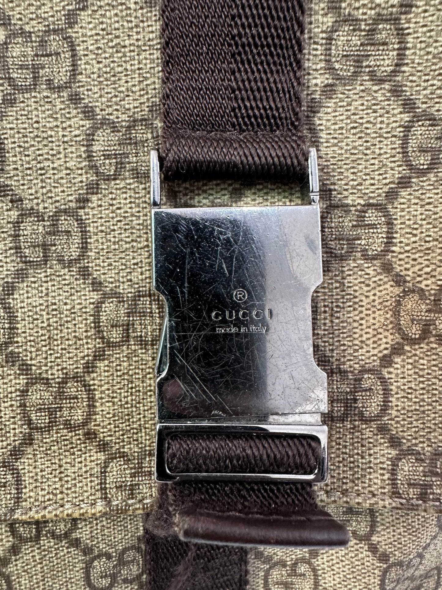 Gucci Beige/Brown GG Supreme Canvas Double Buckle Flap Messenger Bag