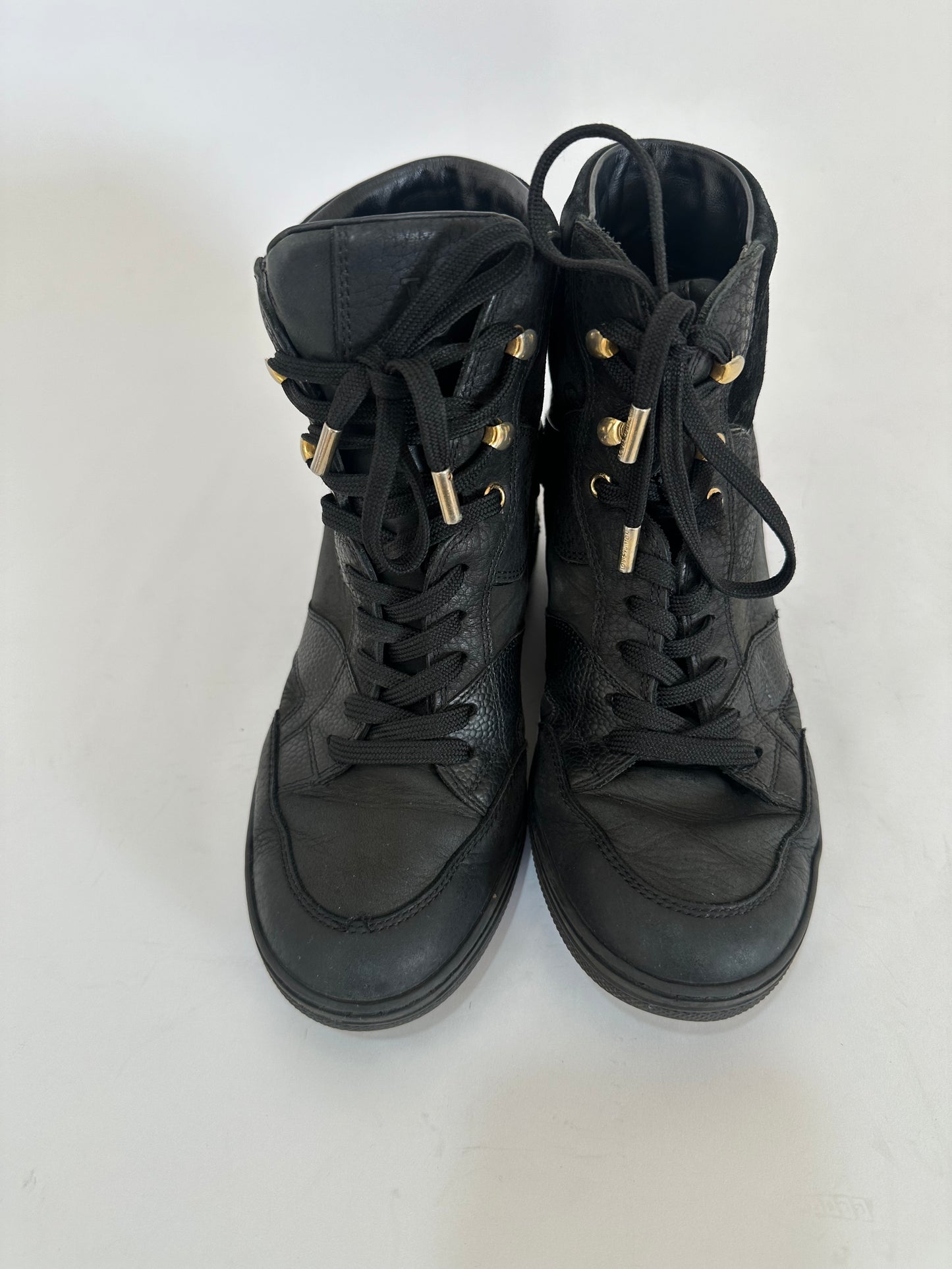 LOUIS VUITTON Black Monogram Suede and Leather Cliff Top Lace Up Sneakers Size
