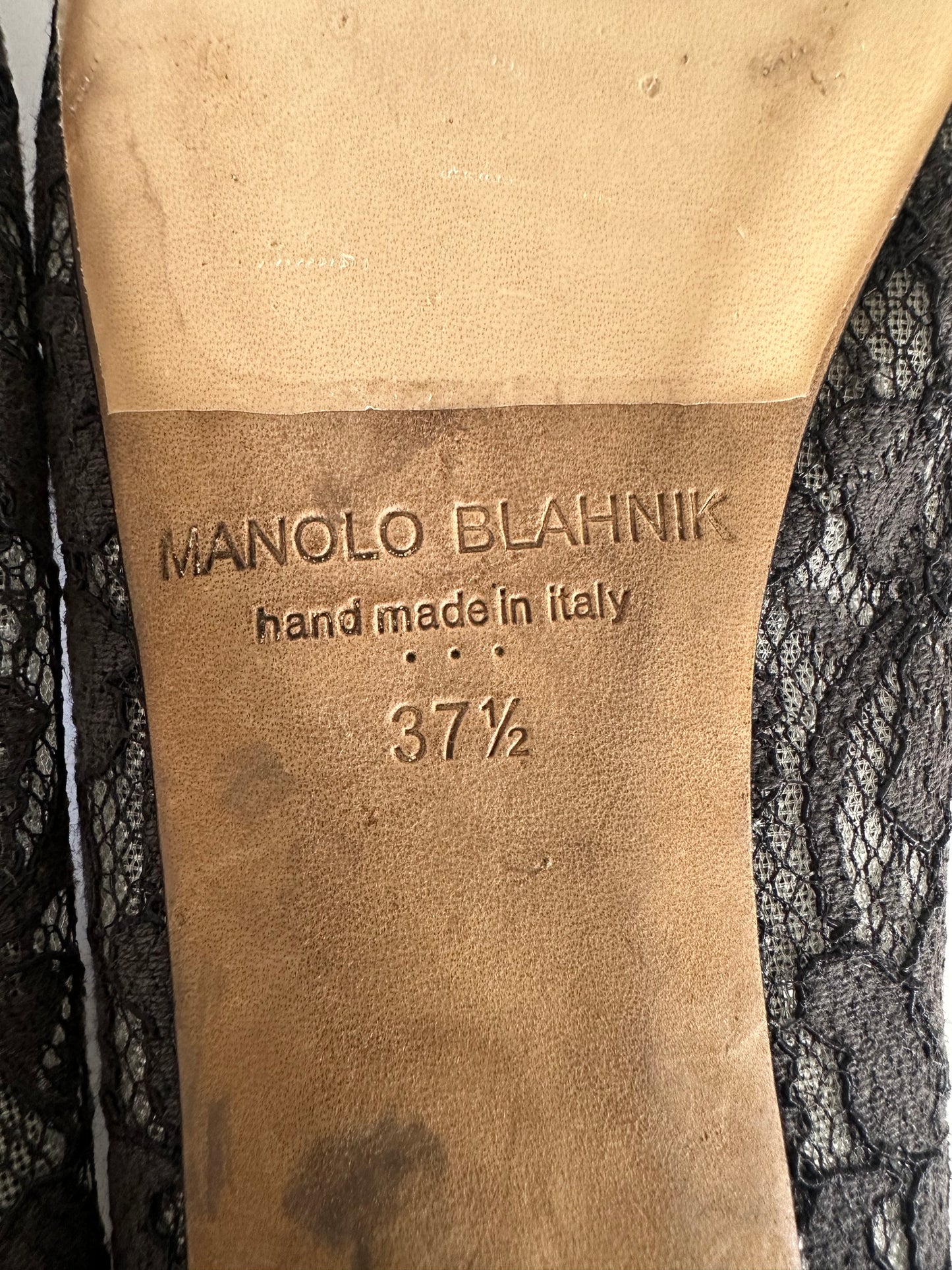 Manolo Blahnik Black Lace Hangisi Ballet Flats Size 37.5