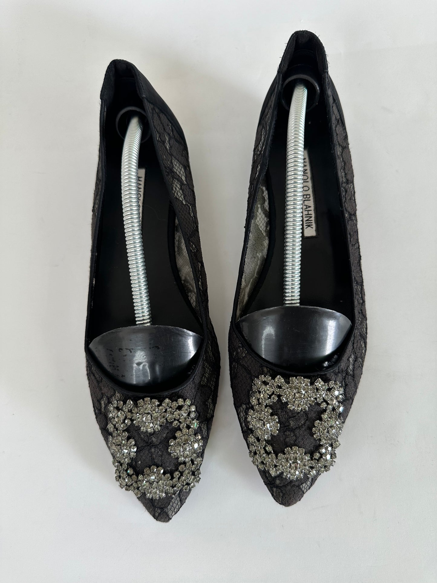 Manolo Blahnik Black Lace Hangisi Ballet Flats Size 37.5