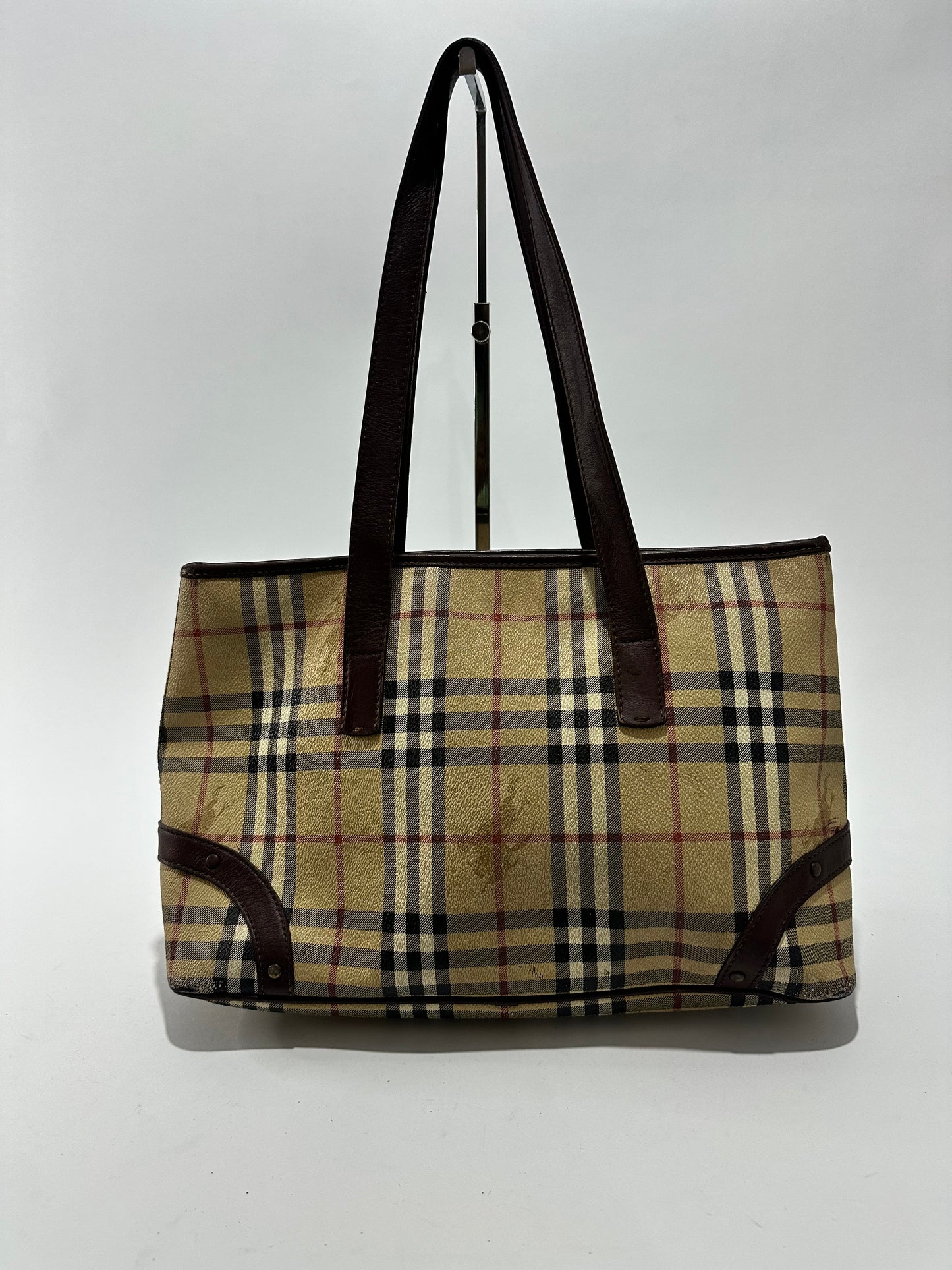 Burberry Dark Brown/Beige Haymarket Check Coated Canvas Tote