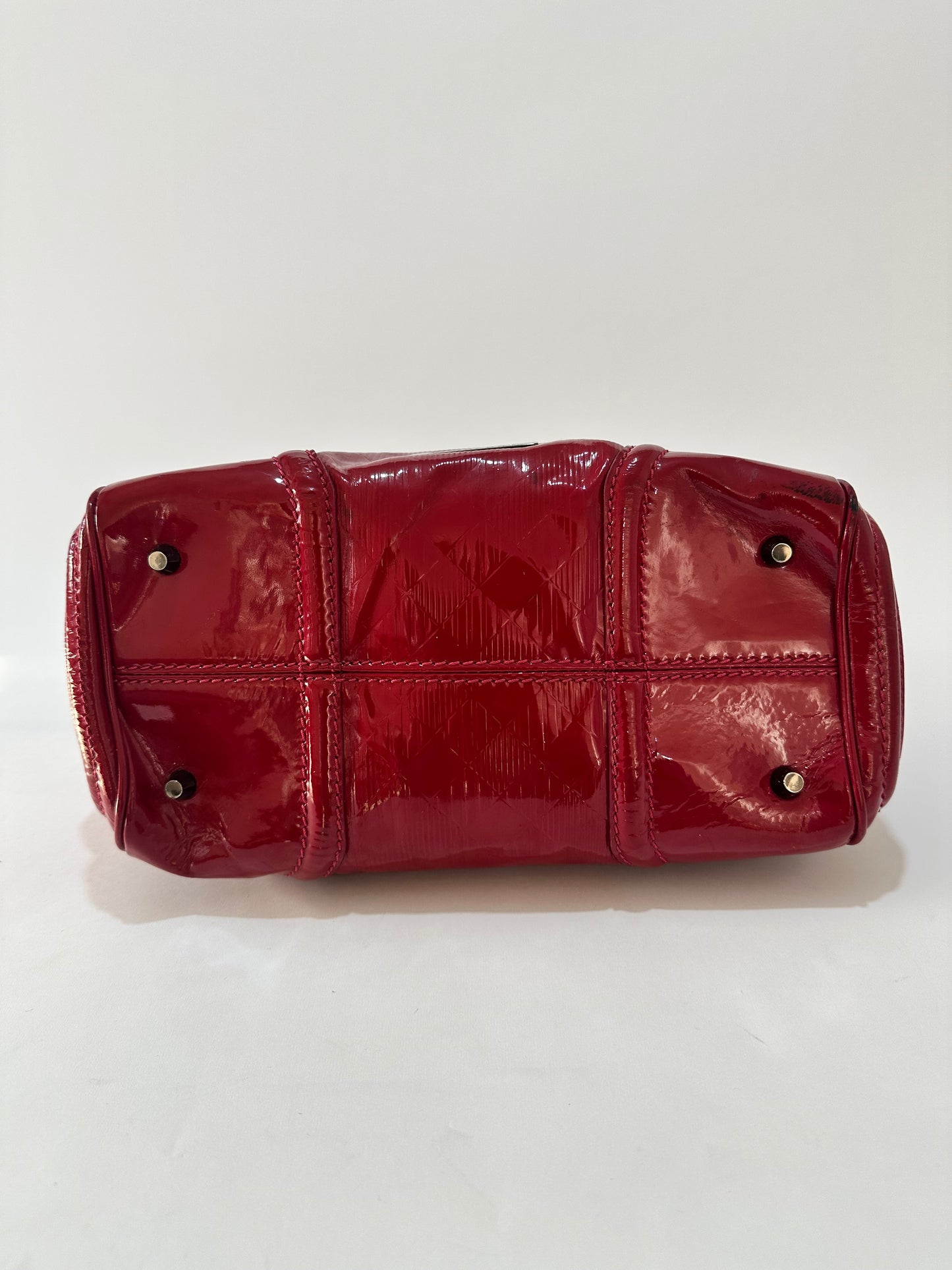 Burberry Fuchsia Check Embossed Patent Leather Satchel