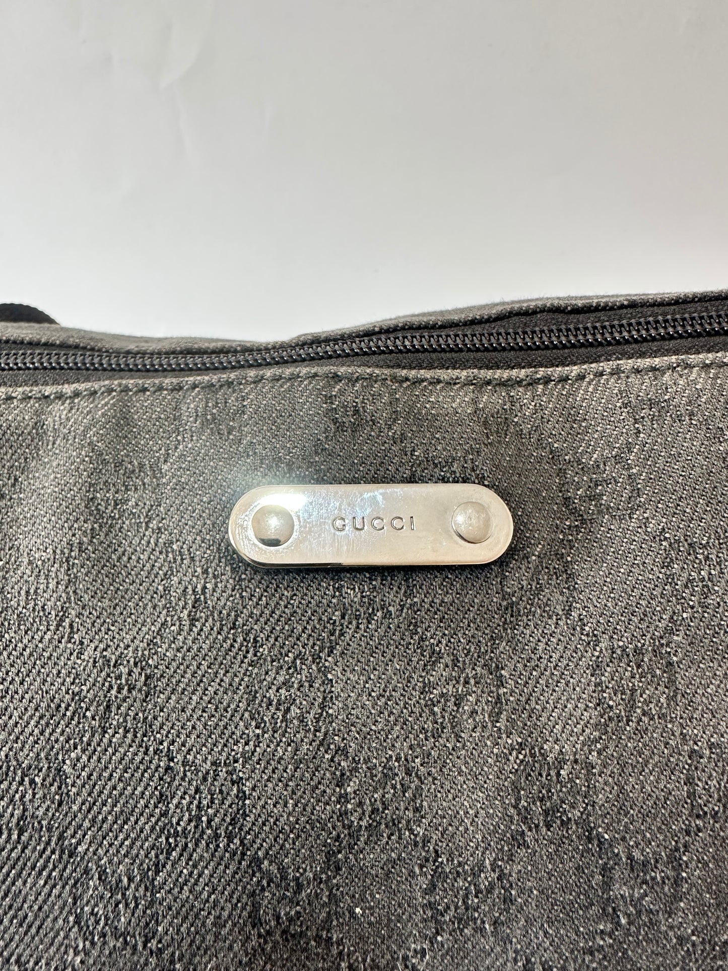 GUCCI Denim Monogram Messenger Bag Dark Brown
