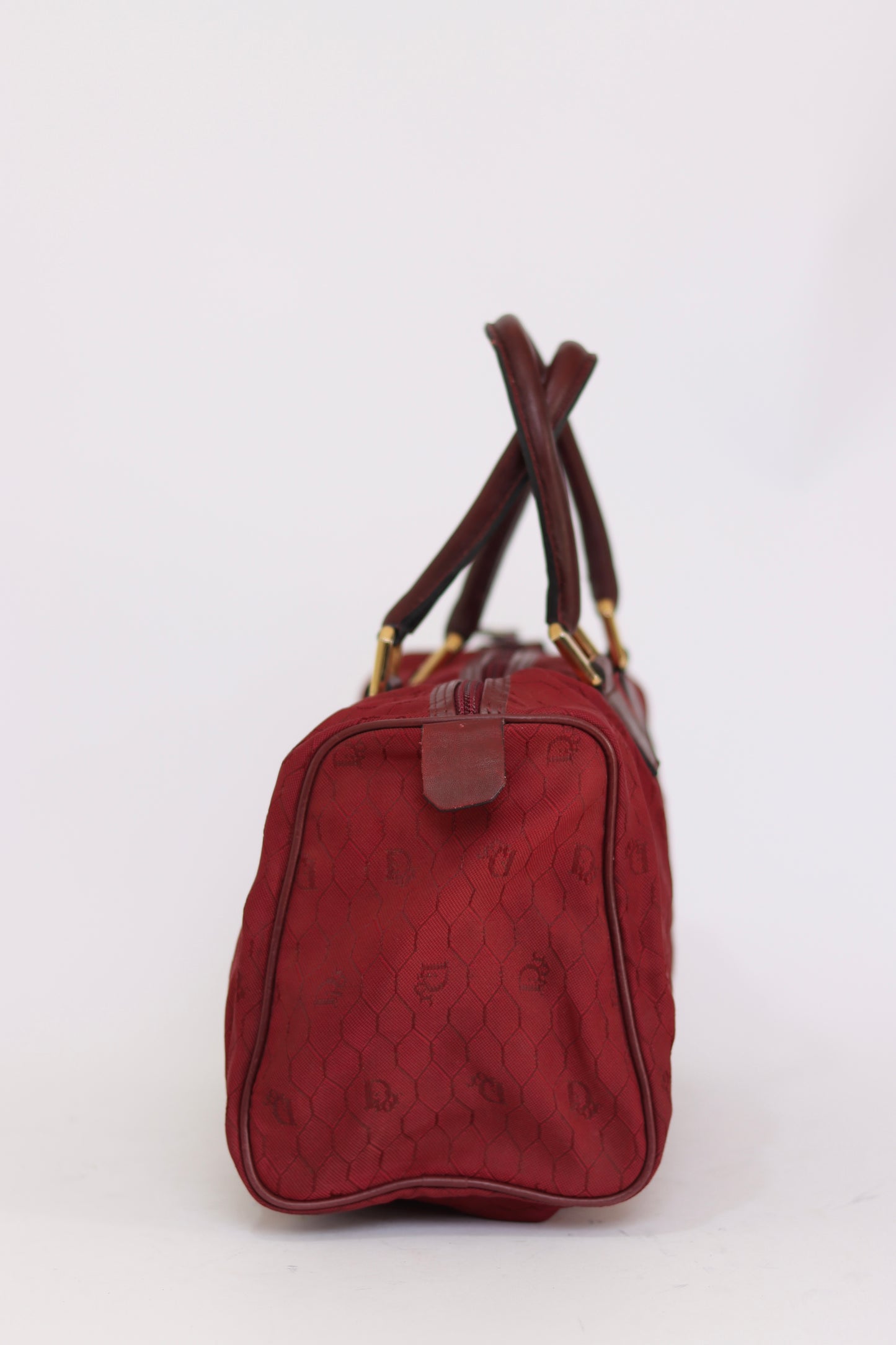 Christian Dior Bagages Vintage Burgundy Logo Canvas Boston Bag