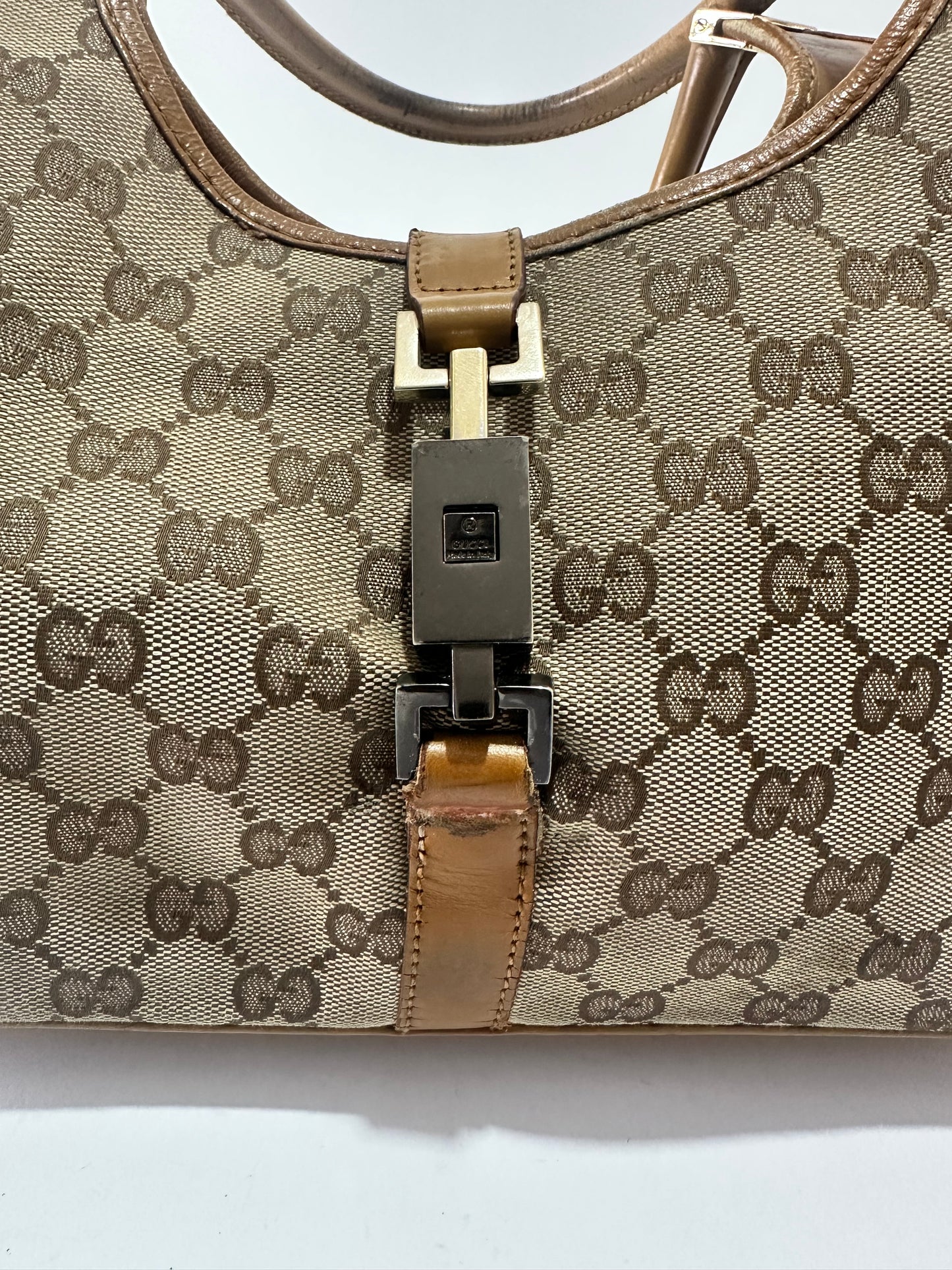 Gucci Beige/Brown GG Canvas and Leather Bardot Jackie Hobo Bag