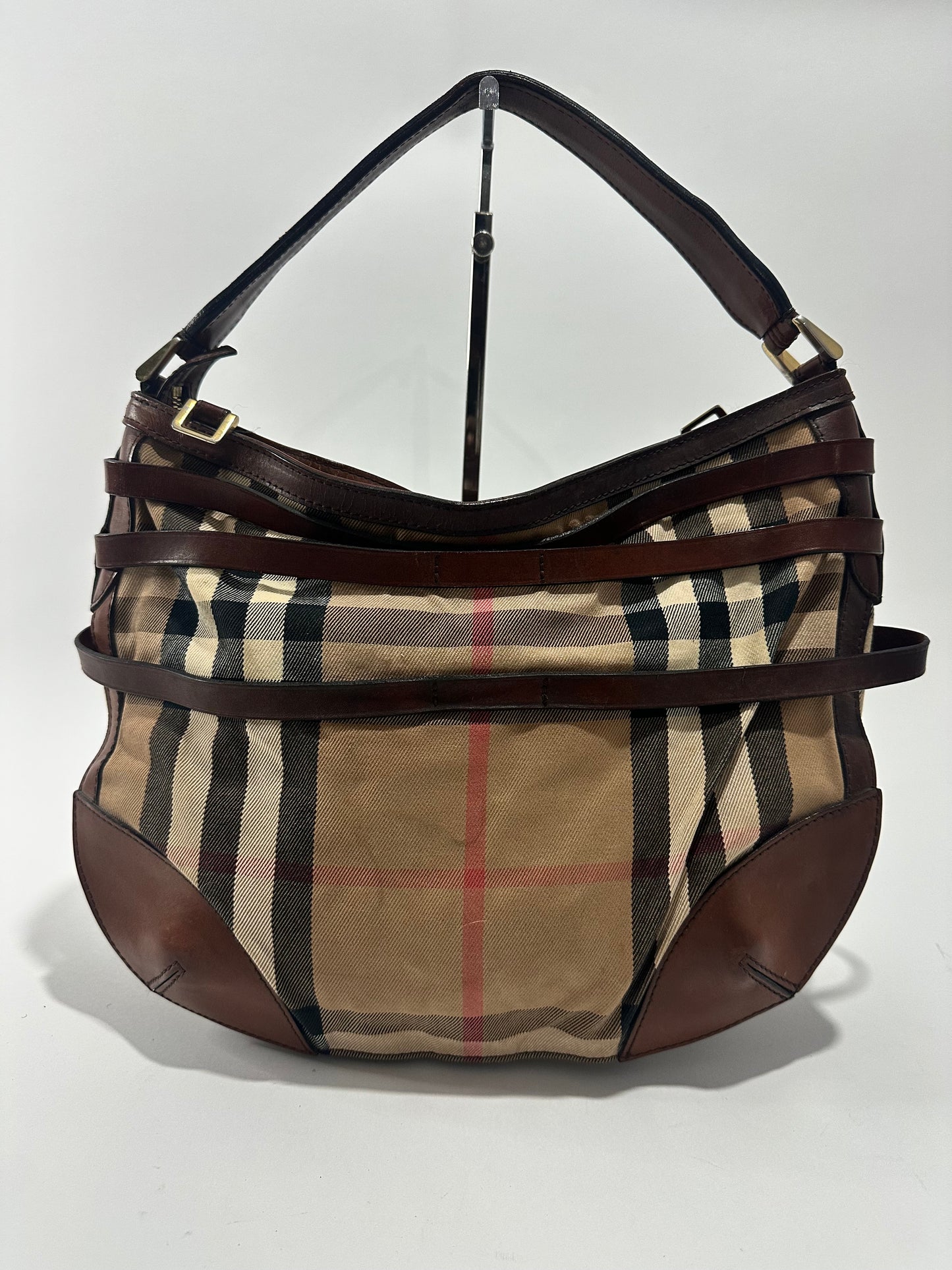 Burberry Brown House Check Canvas and Leather Dutton Hobo