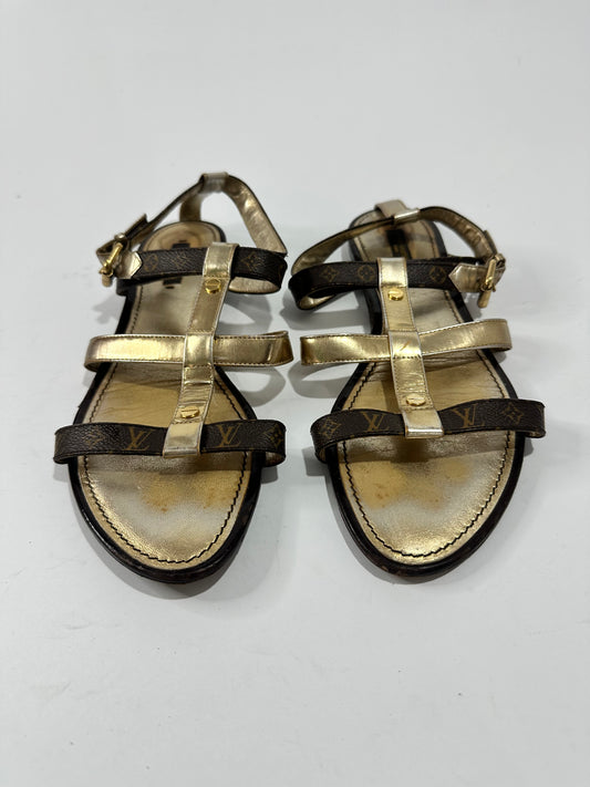 Louis Vuitton Monogram Canvas and Gold Leather Be Happy Flat Sandals Size 40.5
