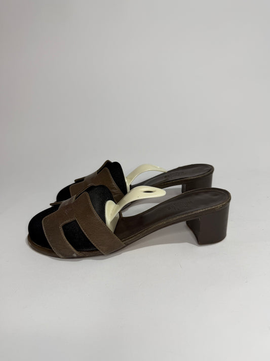 Hermès Oasis H Cut-Out Leather Mule Sandals Brown | Size 37 | Block Heel