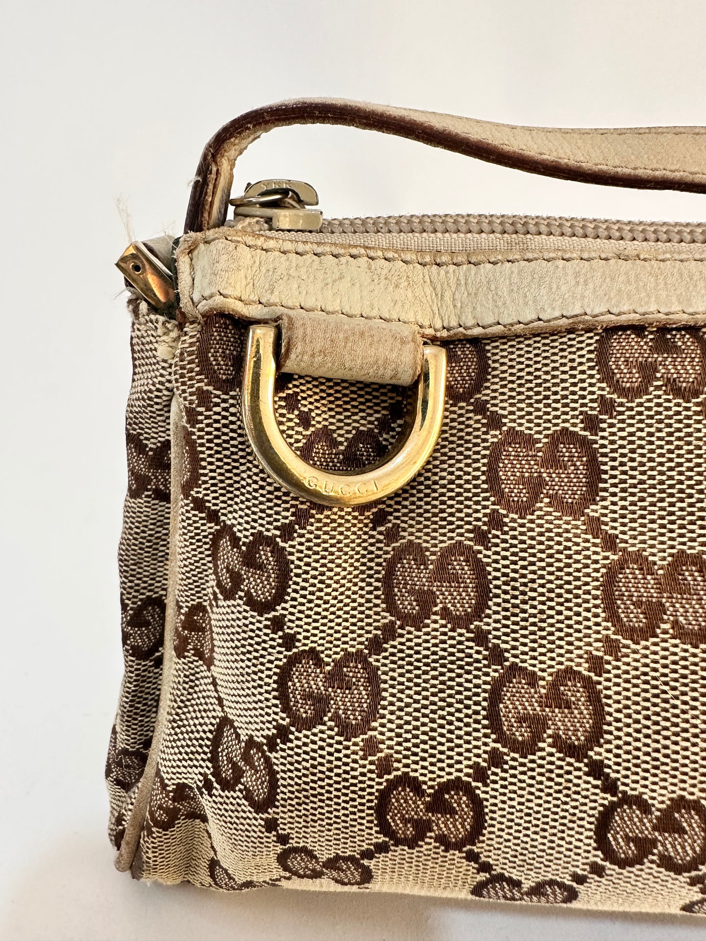 Gucci Beige GG Canvas and Leather Abbey D-Ring Pochette Bag