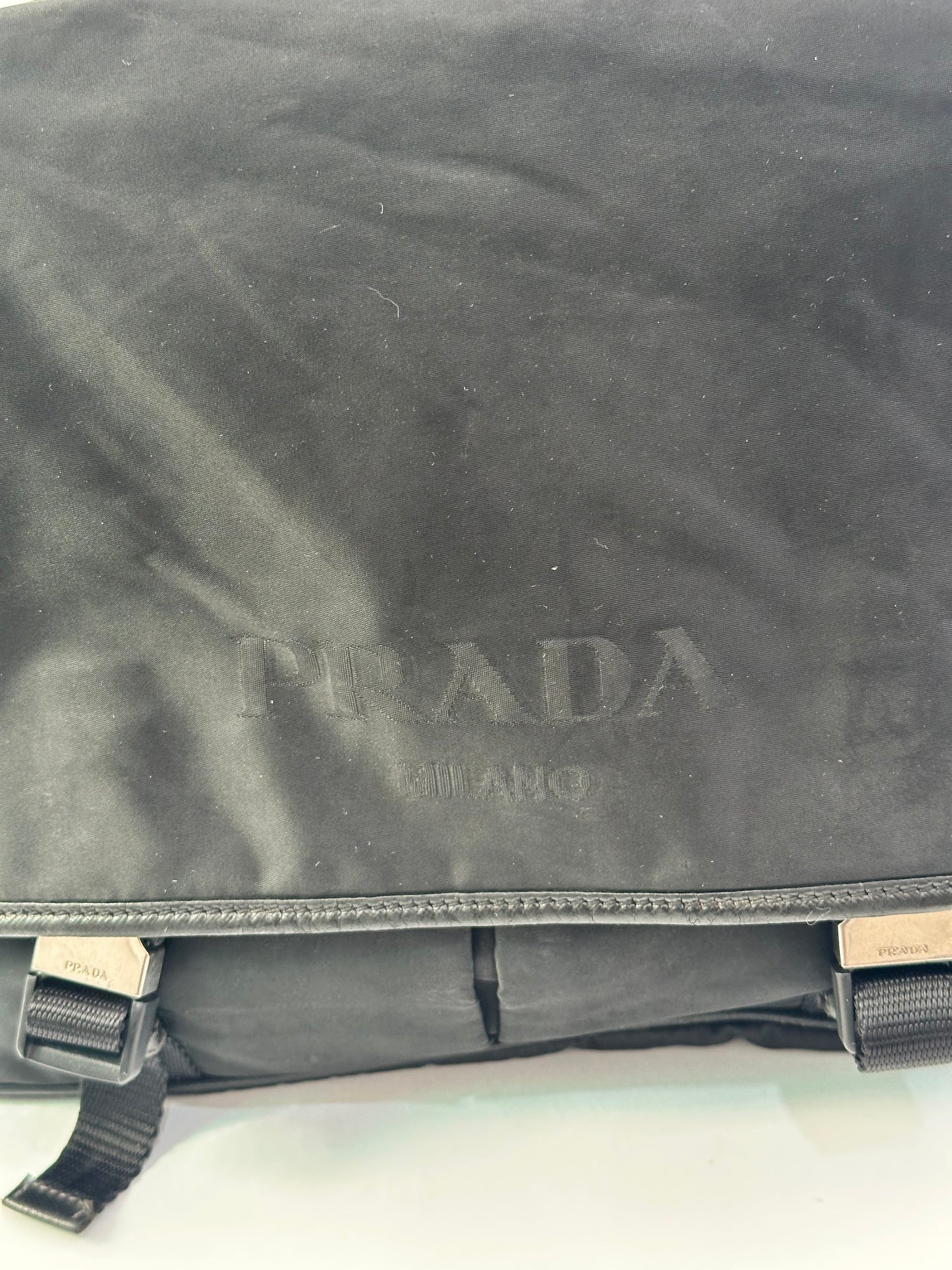 Prada Black Nylon Flap Messenger Bag