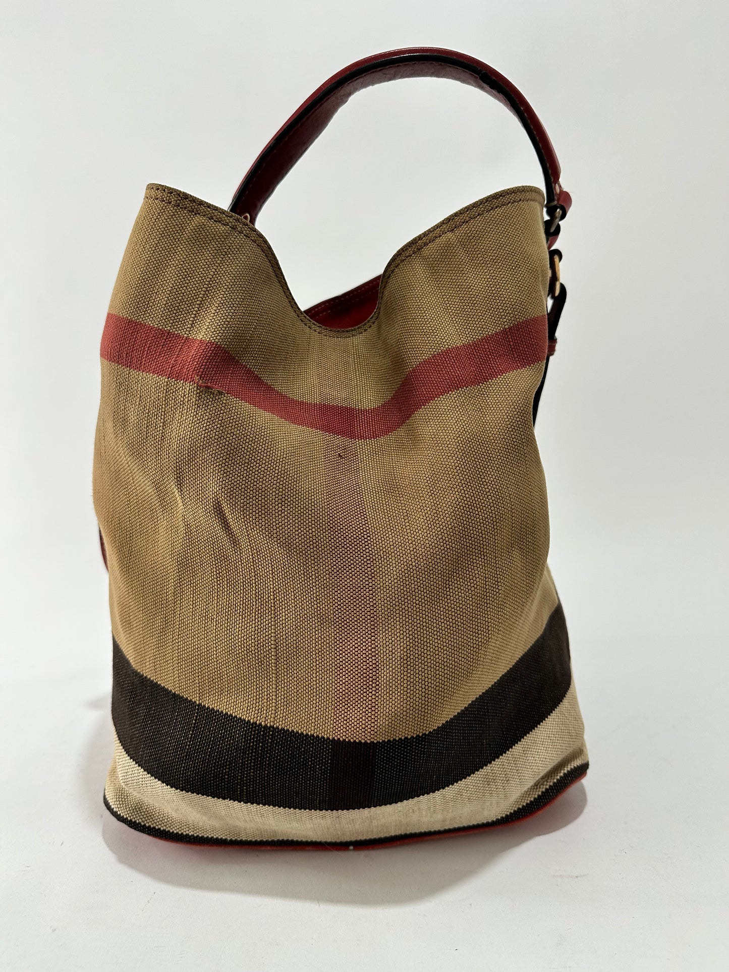 BURBERRY Canvas Mega Check Medium Ashby Hobo Saddle